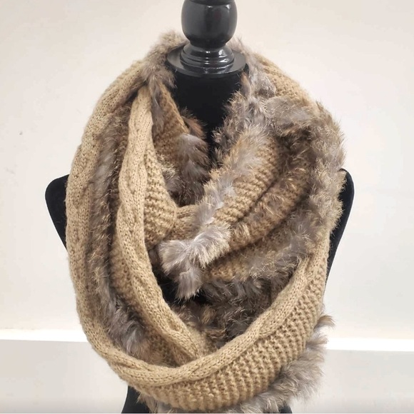 Rudsak scarf beige with rabbit fur one size - Picture 1 of 9